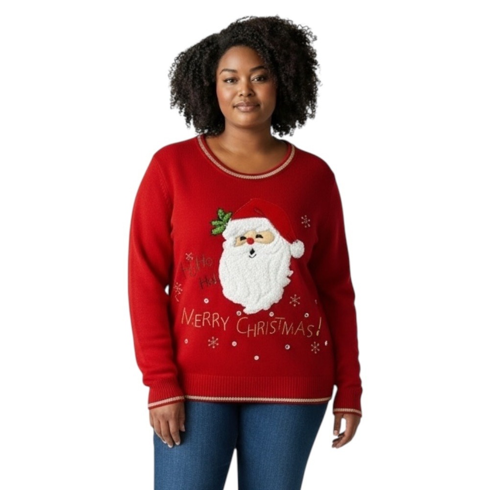 White Stag XL Christmas Sweater Santa Embroidered Merry Red Gold Ugly 1107